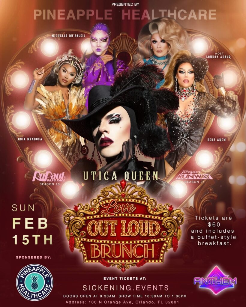 Love Out Loud drag brunch at Anthem Orlando featuring Utica Queen from RuPauls Drag Race