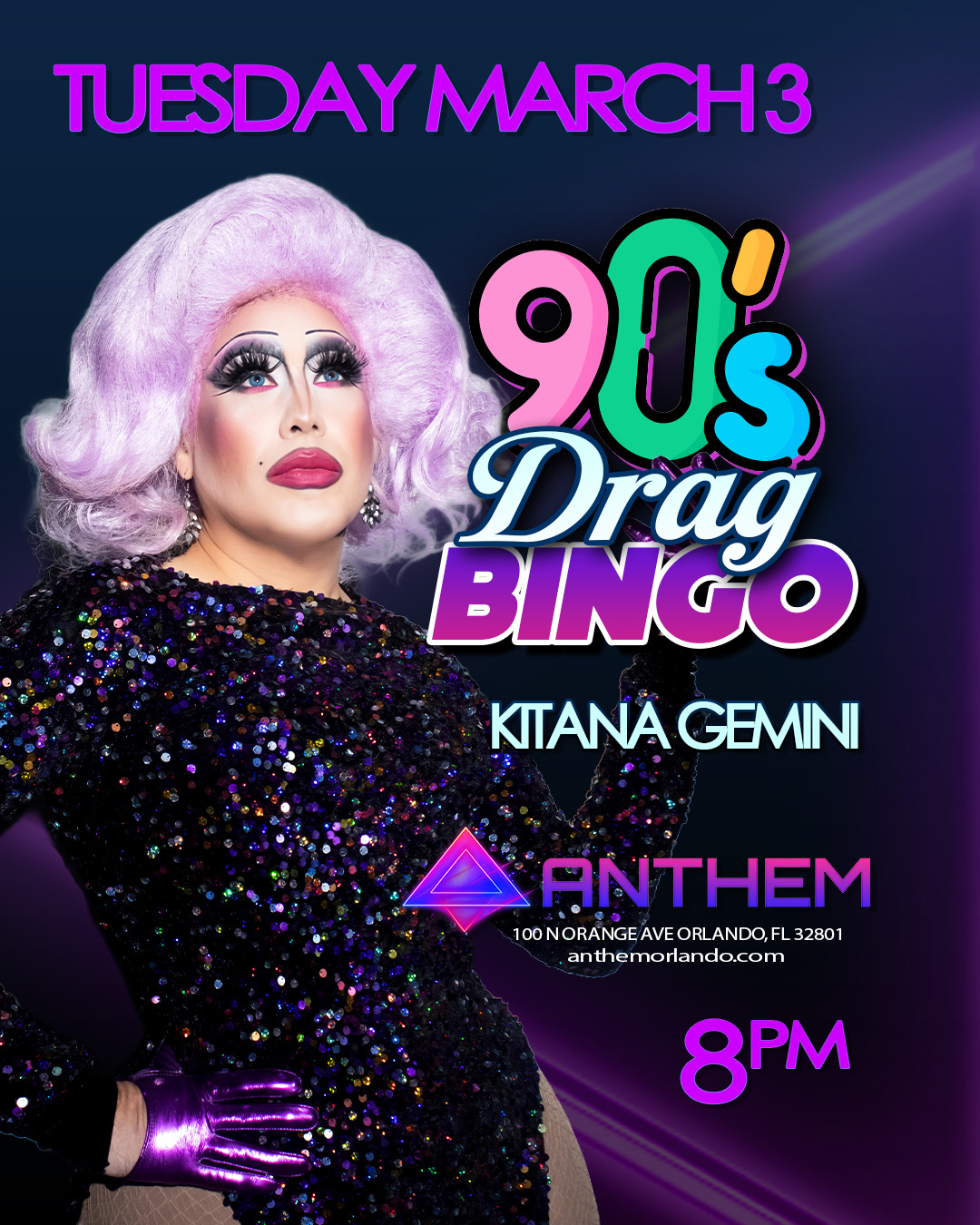 90s Drag Bingo Night at Anthem Orlando hosted by Kitana Gemini - Tuesday March 3 2026